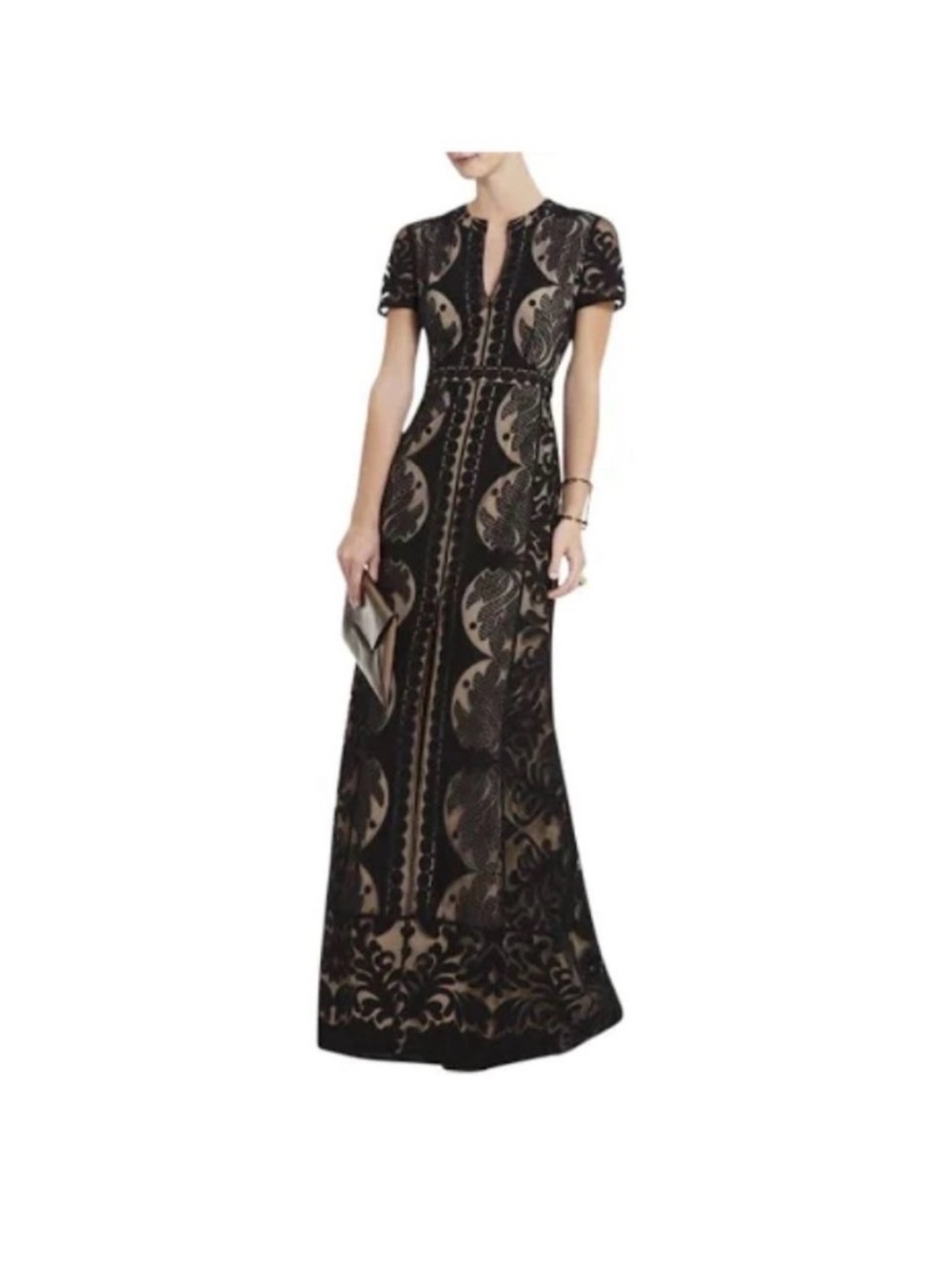 BCBG Max Azria Black Cailean Lace Floor Length Gown size 0